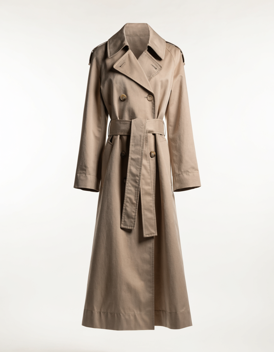 Beige double-breasted trench coat