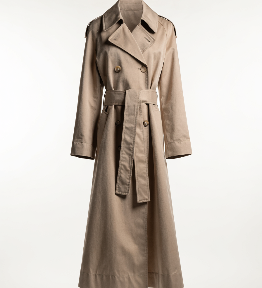 Beige double-breasted trench coat