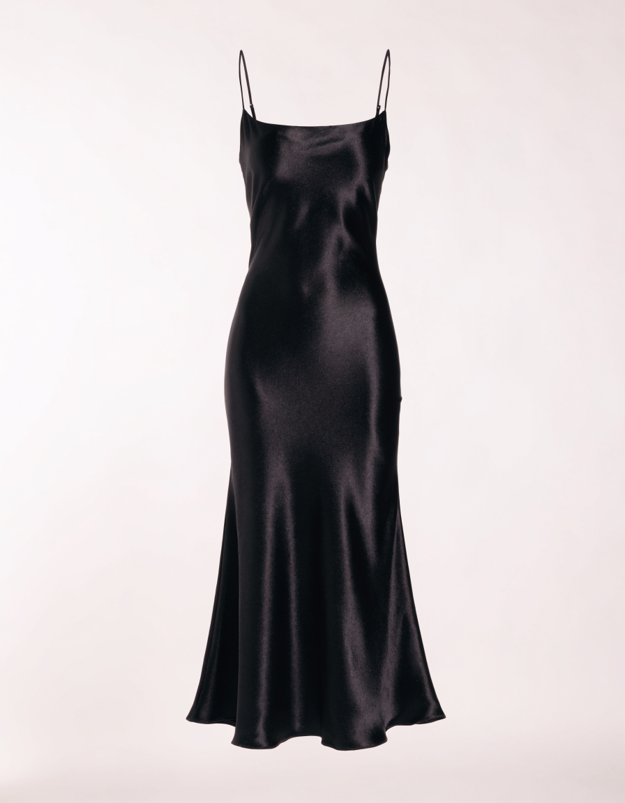 Black satin slip dress