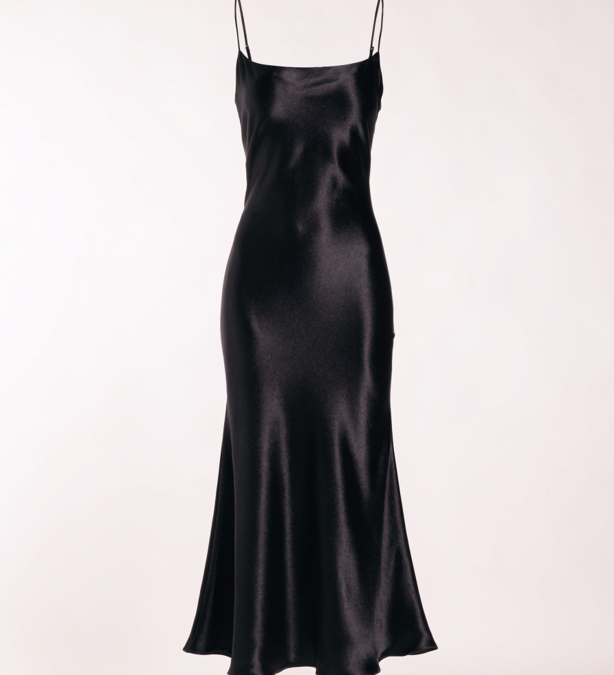 Black satin slip dress