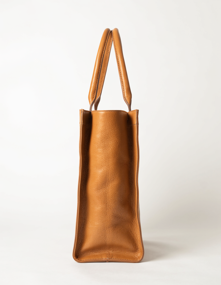 Tan structured leather tote bag