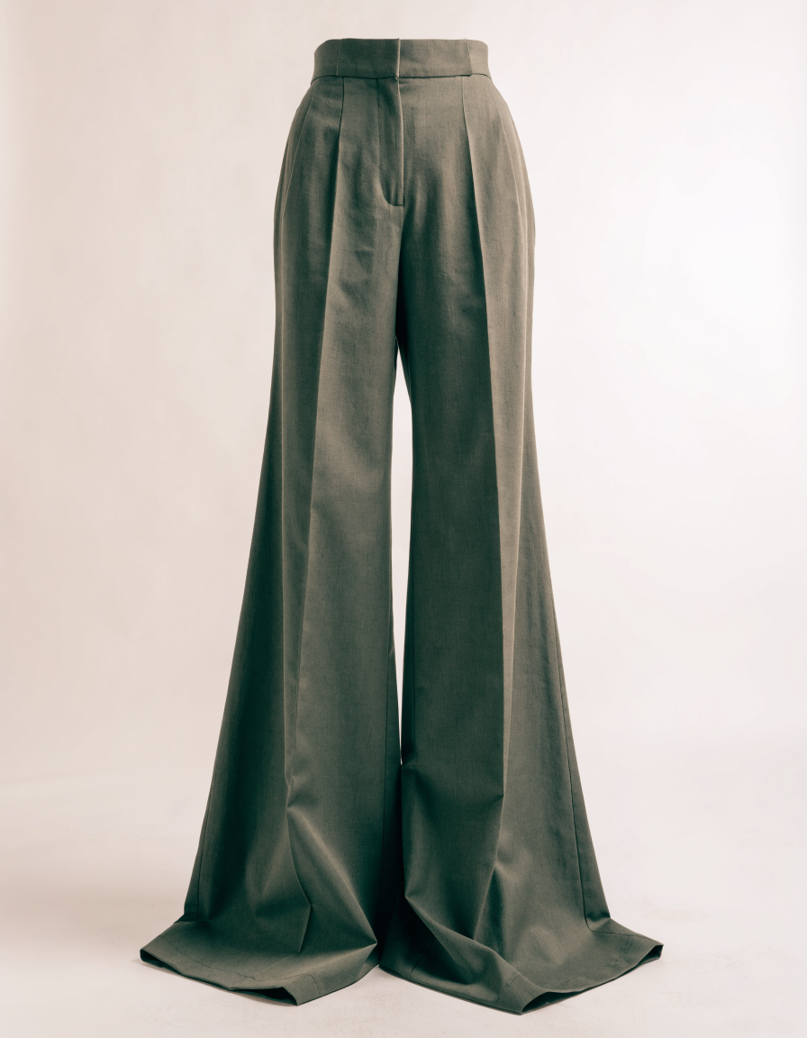 Olive wide-leg trousers