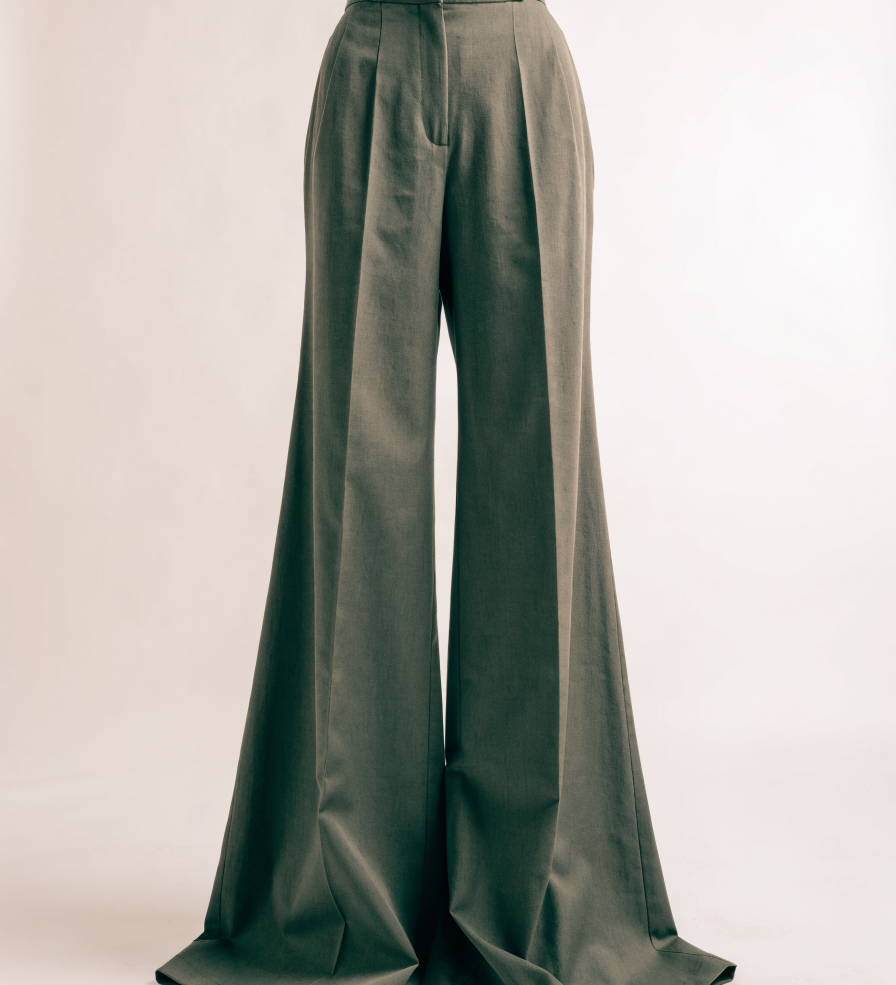 Olive wide-leg trousers